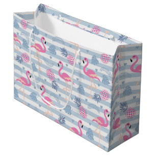 Sacola Para Presentes Grande Padrão Whimsical Flamingo & Pineapple
