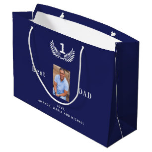 Sacola Para Presentes Grande Padre Best pai alguma vez marinho com nomes branco