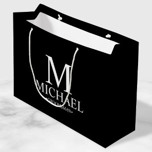 Sacola Para Presentes Grande Padrinho de casamento Personalizado Branco e Preto