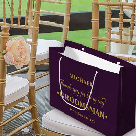Sacola Para Presentes Grande Padrinho de casamento personalizado Roxo e Dourado