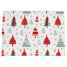 Sacola Para Presentes Grande Padrões de Árvore Festiva - Natal Escandinavo