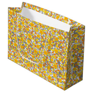 Sacola Para Presentes Grande Padrões de flores brancas, cor de laranja-acinzent