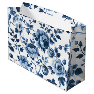 Sacola Para Presentes Grande Padrões Florais Azuis French Cottagecore