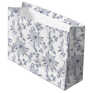 Sacola Para Presentes Grande Padrões Florais Seamless Azul Marinho