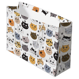 Sacola Para Presentes Grande Padrões para gatos e pata engraçados coloridos