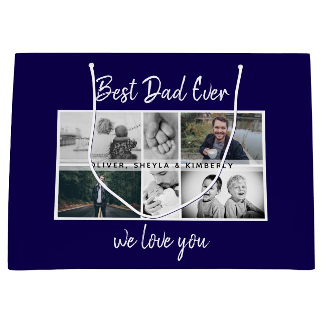 Sacola Para Presentes Grande Pai com Crianças e Colagem de Fotos de Pai Familia (Frente)