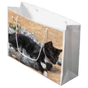 Sacola Para Presentes Grande Painterly de Tuxedo Kitten Tinsel e Luzes
