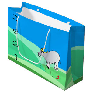 Sacola Para Presentes Grande Paisagem cartoon Ox Chinês Novo Ano Zodiac LGB
