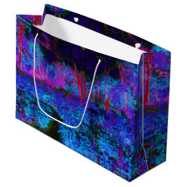 Sacola Para Presentes Grande Paisagem de Jardim Impressionista Azul Escuro e Ve