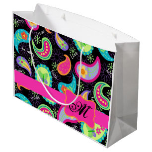 Sacola Para Presentes Grande Paisley de Mod Personalizado com Monograma Rosa Pr