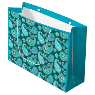 Sacola Para Presentes Grande Paisley, Teal, Aqua e White