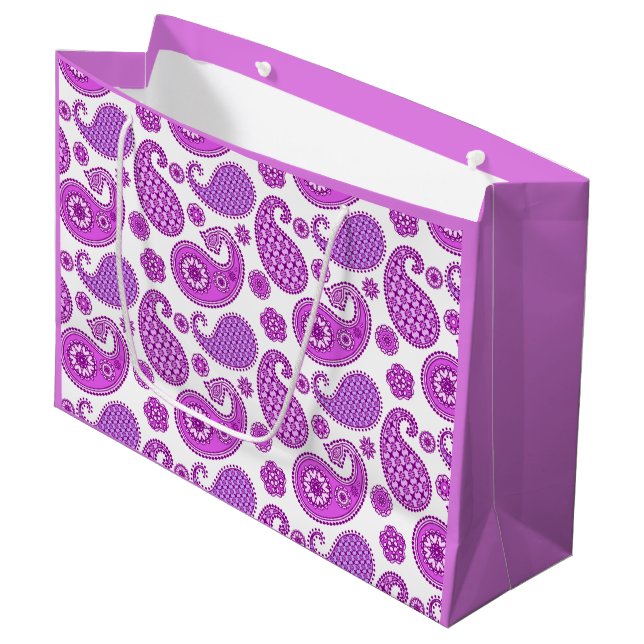 Sacola Para Presentes Grande Paisley, violeta, roxo e branco (Frente inclinada)