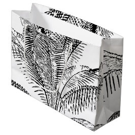 Sacola Para Presentes Grande Palm Tree deixa Abstrato preto e branco