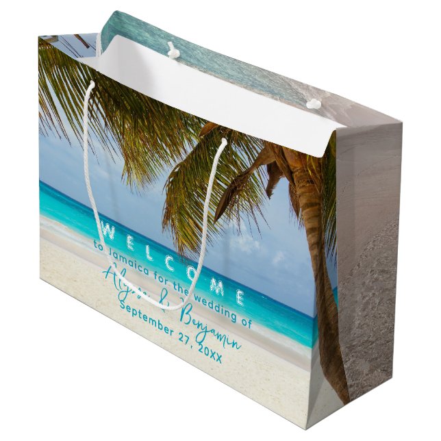 Sacola Para Presentes Grande Palm Trees Destination Wedding Paper Bag (Frente inclinada)