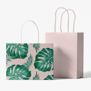 Sacola Para Presentes Grande Palma Tropical Rosa E Verde Deixa Um Padrão Sem O