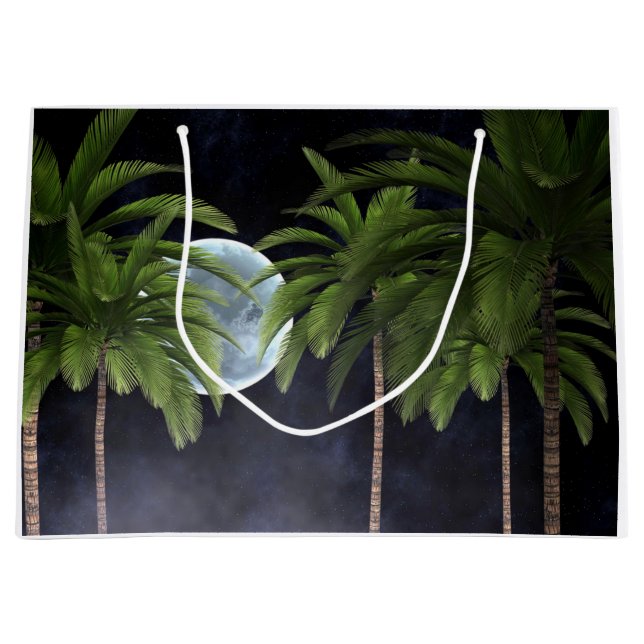 Sacola Para Presentes Grande Palmeiras Contra a Lua (Frente)