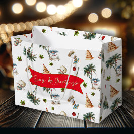 Sacola Para Presentes Grande Palmeiras Padrão de Natal Tropical
