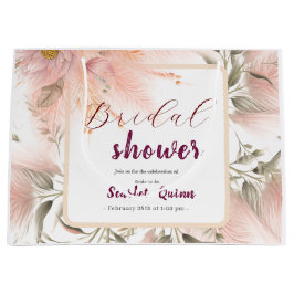 Sacola Para Presentes Grande Pampas cor-de-rosa-pincel moderno