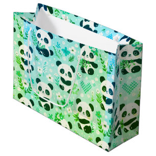 Sacola Para Presentes Grande Panda Bear Pattern Green Impressão