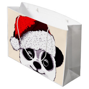 Sacola Para Presentes Grande panda bonito engraçada no Natal