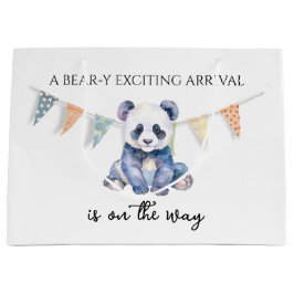 Sacola Para Presentes Grande Panda de bebê com aquarela com bandeiras de reabas