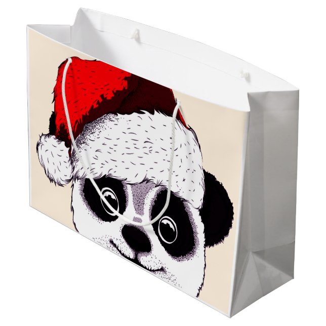 Sacola Para Presentes Grande panda engraçada e fofa no Natal (Verso inclinado)