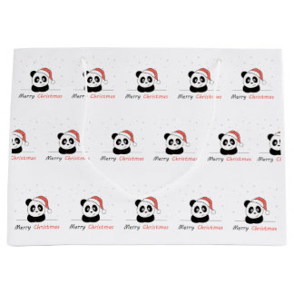 Sacola Para Presentes Grande Panda Natal Neve Animais de inverno Pandas
