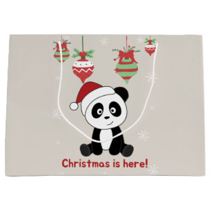 Sacola Para Presentes Grande Panda Natal Neve Animais de inverno Pandas Large G
