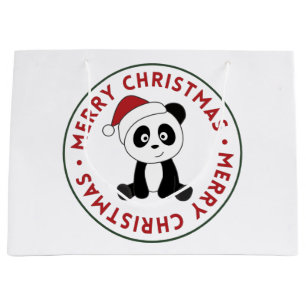 Sacola Para Presentes Grande Panda Natal Neve Animais de inverno Pandas Large G