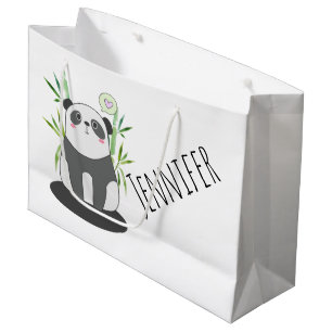 Sacola Para Presentes Grande Panda preta & branca bonito no bambu