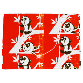 Sacola Para Presentes Grande Pandas bonitos em uma árvore de bambu 