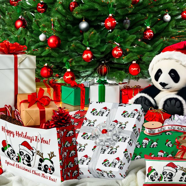 Sacola Para Presentes Grande Pandas de Natal Personalizadas (Criador carregado)