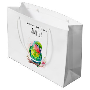 Sacola Para Presentes Grande Papagaio Verde - Pássaro Bonito