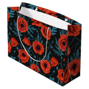 Sacola Para Presentes Grande Papagaios, vermelhos e azuis em preto