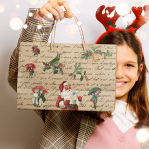 Sacola Para Presentes Grande Papai Noel Antigo Decoupage Papel de Seda Vitorian