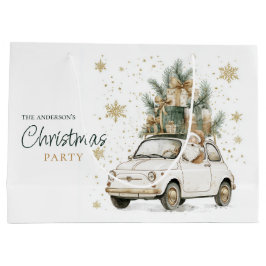 Sacola Para Presentes Grande Papai Noel Aquarela Elegante Carro Neve Festa de N