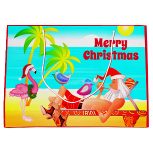 Sacola Para Presentes Grande Papai Noel Clause e o Feliz Natal da Praia das Ave