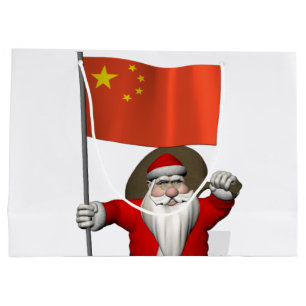 Sacola Para Presentes Grande Papai Noel Com Bandeira Da China