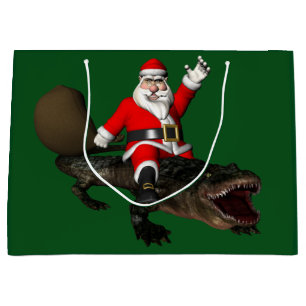 Sacola Para Presentes Grande Papai Noel Festivo Cavando Um Alligador