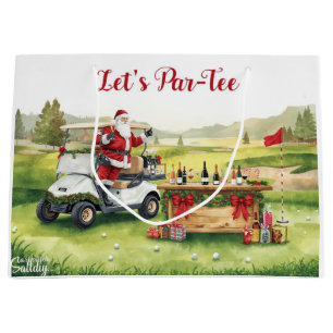 Sacola Para Presentes Grande Papai Noel golfista no Natal do campo de golfe