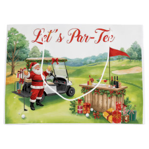 Sacola Para Presentes Grande Papai Noel golfista no Natal do campo de golfe
