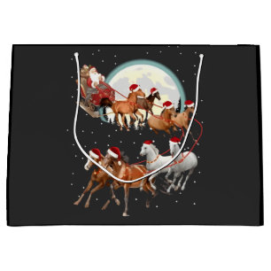 Sacola Para Presentes Grande Papai Noel montando cavalos, trenó equestre