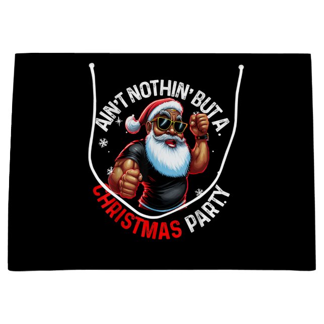 Sacola Para Presentes Grande Papai Noel Natal afro-americano (Frente)