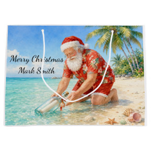 Sacola Para Presentes Grande Papai Noel Natal em julho na praia surfista