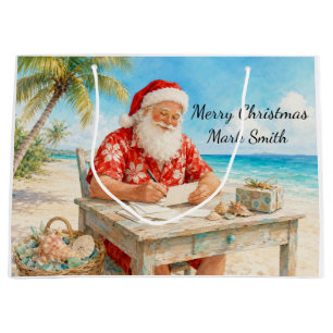Sacola Para Presentes Grande Papai Noel Natal em julho na praia surfista