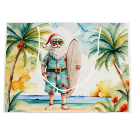 Sacola Para Presentes Grande Papai Noel Natal em julho na praia surfista