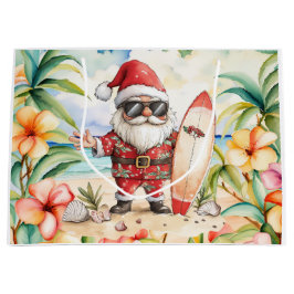 Sacola Para Presentes Grande Papai Noel Natal em julho na praia surfista