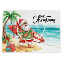 Papai Noel Natal em julho na praia surfista