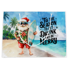 Sacola Para Presentes Grande Papai Noel Natal em julho na praia surfista