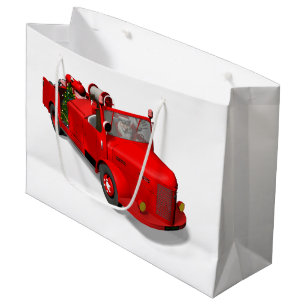 Sacola Para Presentes Grande Papai Noel que conduz um carro de bombeiros